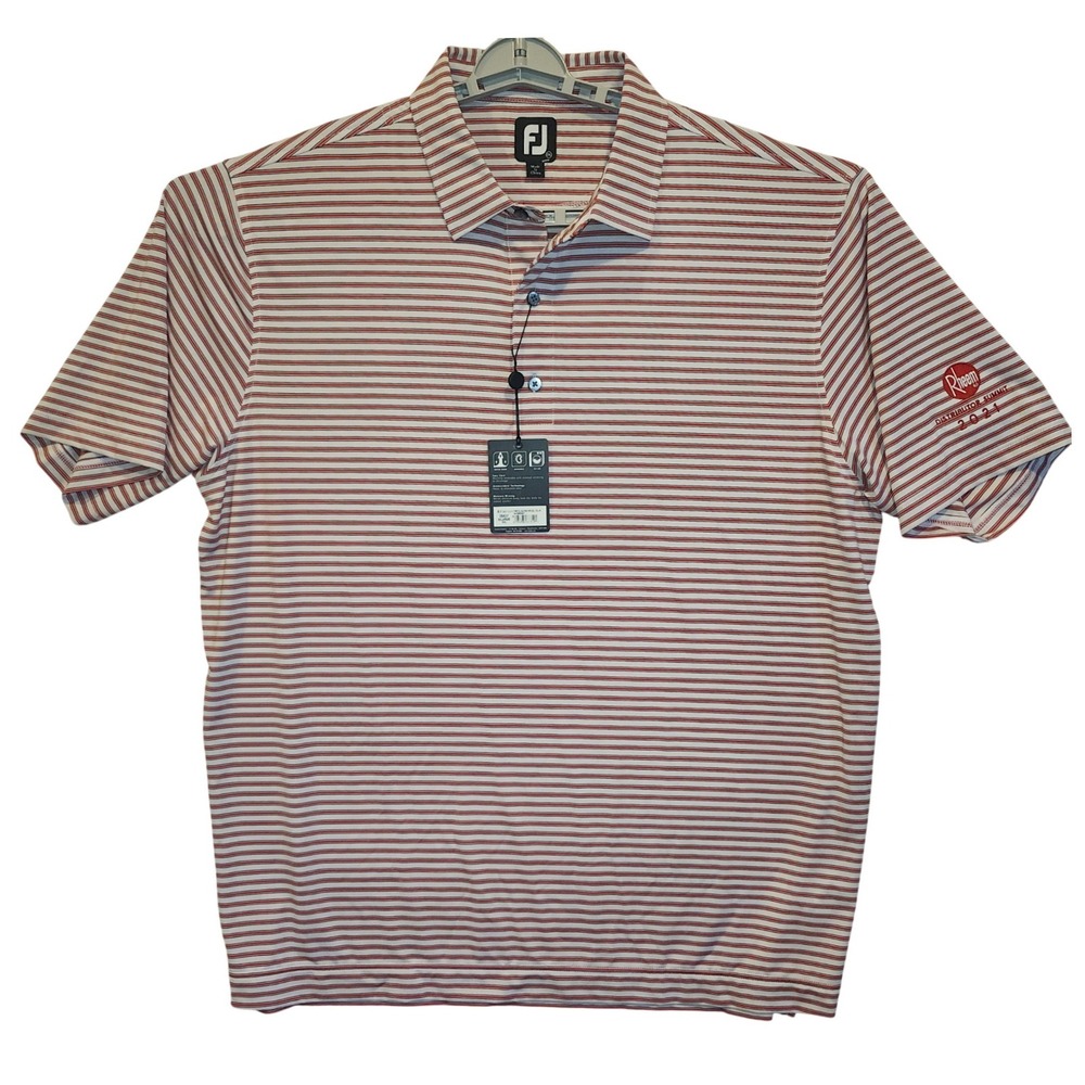 FootJoy Mens 2XL Stretch Lisle Pinstripe Golf Polo Rheem Logo Red White 26622